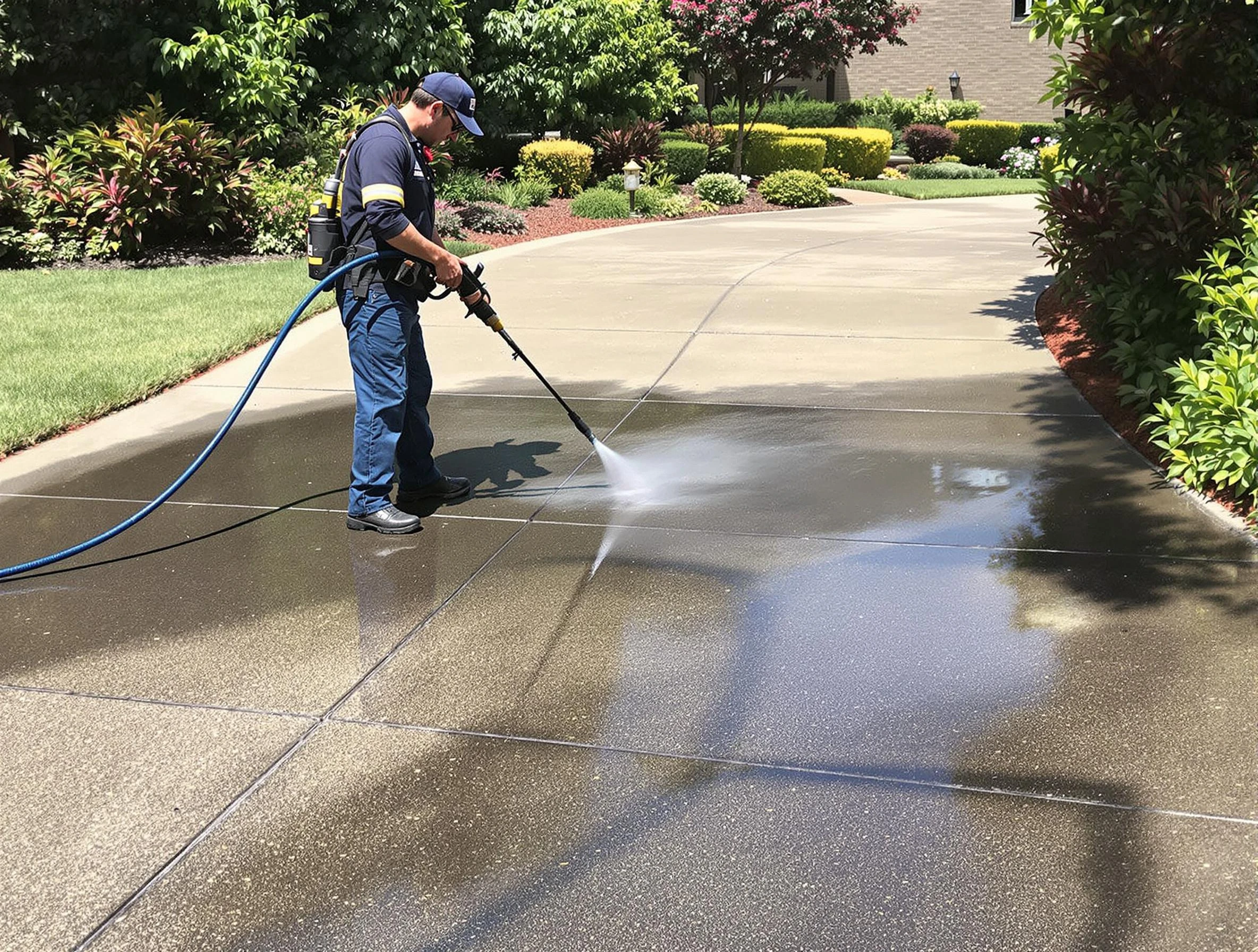 Experienced Parma Power Washing team member pressure washing a driveway in Parma